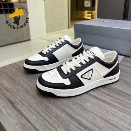 PRADA DOWNTOWN LOW TOP SNEAKERS LEATHER WHITE BLACK - PA003