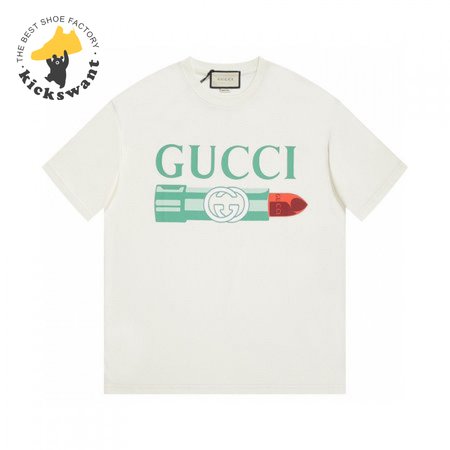 GUCCI LIPSTICK PRINT PRINT COTTON T-SHIRT WHITE