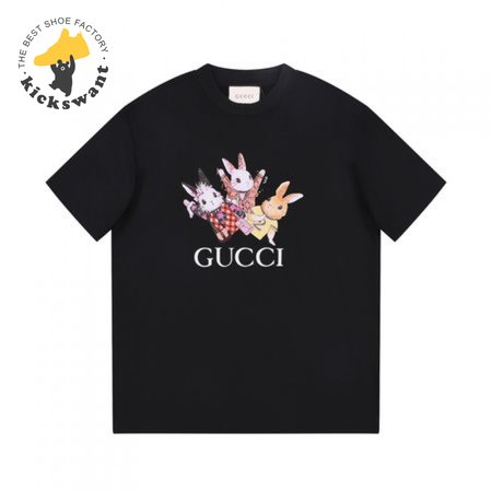 Gucci Rabbits Print Print Cotton T-Shirt Black