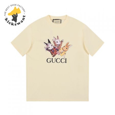 Gucci Rabbits Print Print Cotton T-Shirt White