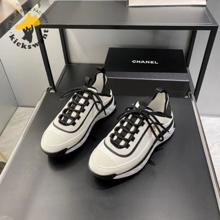 Chanel Suede Trainer White Black With Gold Logo