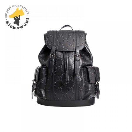 Gg Embossed Backpack In Black Leather GBP014