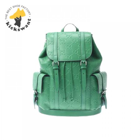 Gg Embossed Backpack In Green Leather GBP015