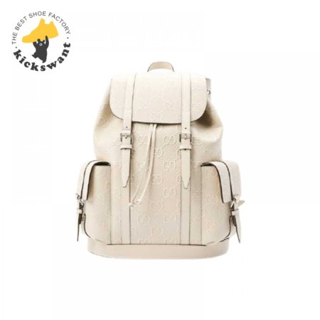 Gg Embossed Backpack In White Leather GBP013