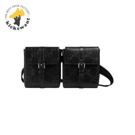 Gg Embossed Belt Bag Black Gg Embossed Leather Cotton Linen Lining GBB021