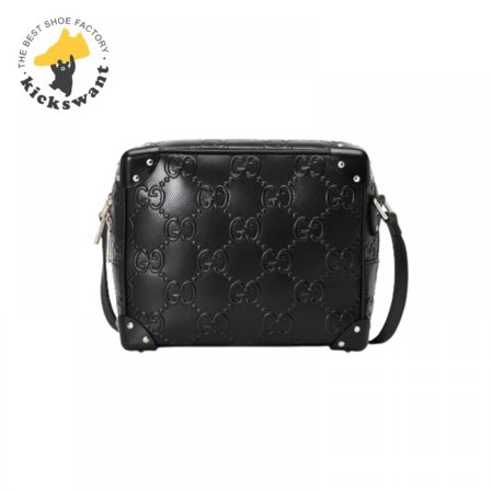 Gg Embossed Shoulder Bag In Black Leather GMB011