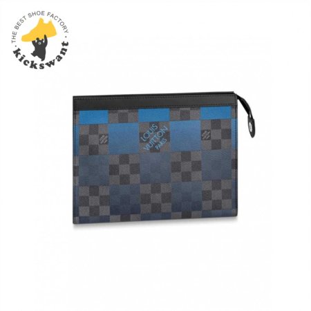 pochette voyage mm damier graphite canvas in blue - pb04