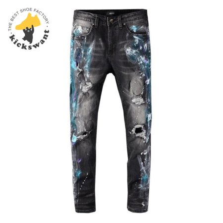 Amiri Blue Splatter Jeans Black