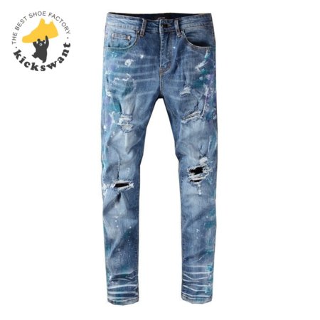 Amiri Blue Splatter Jeans Blue