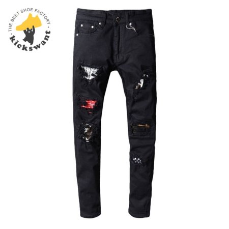 Amiri Bandanna Rip Jeans Black / Red / White