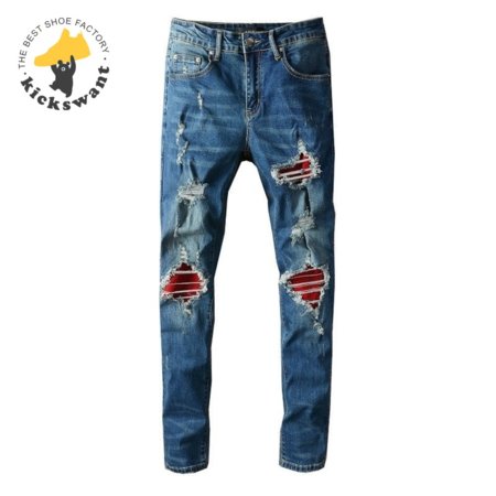 Amiri Design Rip Jeans Dark blue / Red