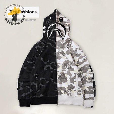 Bape X Neighborhood Split Camo Shark Zip Hoodie