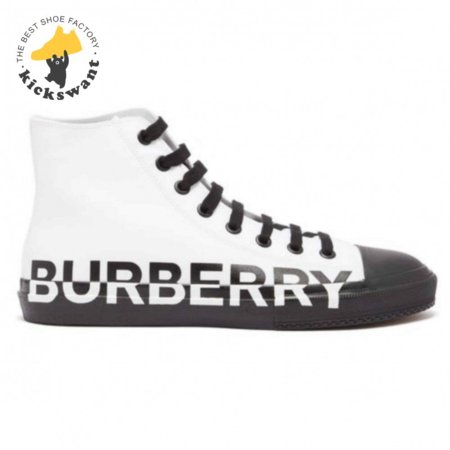 BURBERRY LOGO PRINT GABARDINE HIGH-TOP SNEAKERS - BBR32