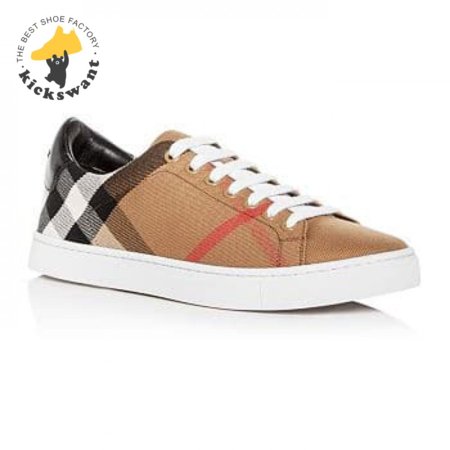 BURBERRY ALBERT HOUSE CHECK & LEATHER LOW-TOP SNEAKER - BBR3